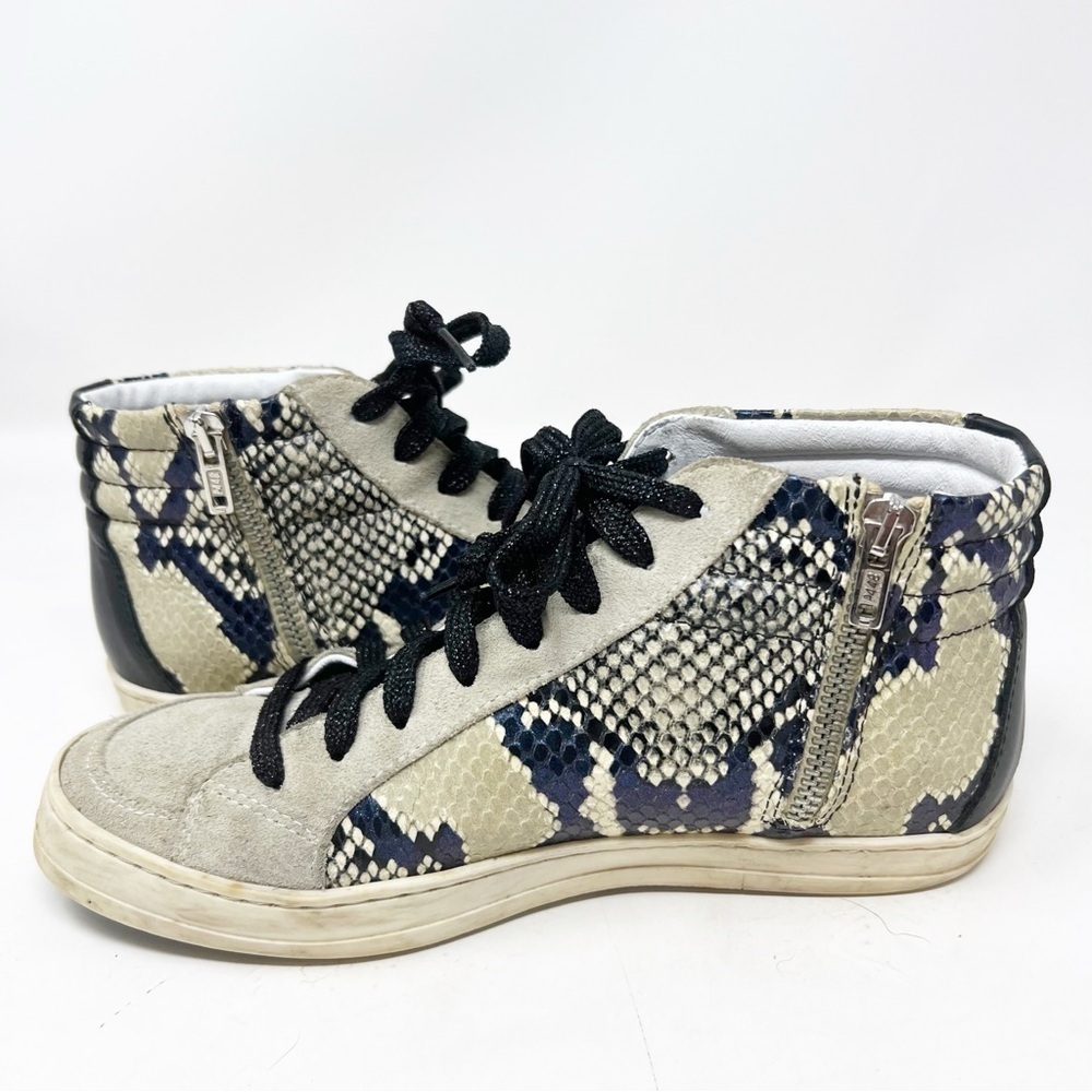 P448 WHIPY PYTHON TAUPE BLACK SNAKESKIN SKATE HIGH TOP SNEAKERS WOMENS SZ 7 - Picture 6 of 6
